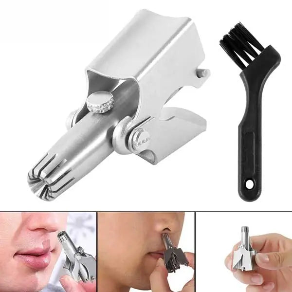 Manual Nose Hair Trimmer - Stainless Steel with Cleaning Brush