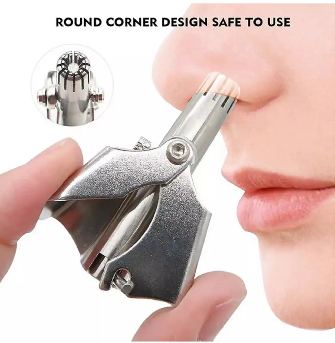 Manual Nose Hair Trimmer - Stainless Steel with Cleaning Brush