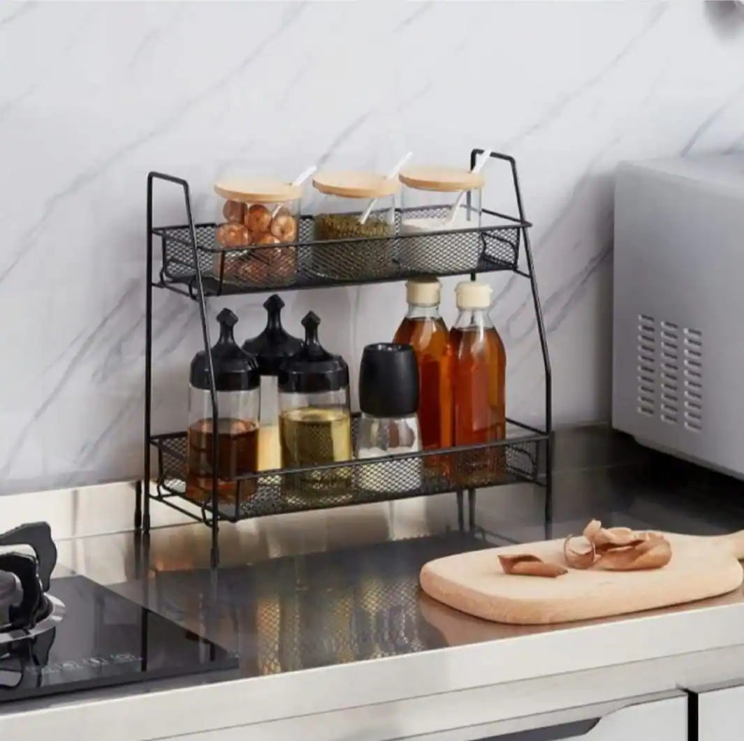 Two-Tier Metal Storage Rack - Compact Organizer for Cosmetics and More