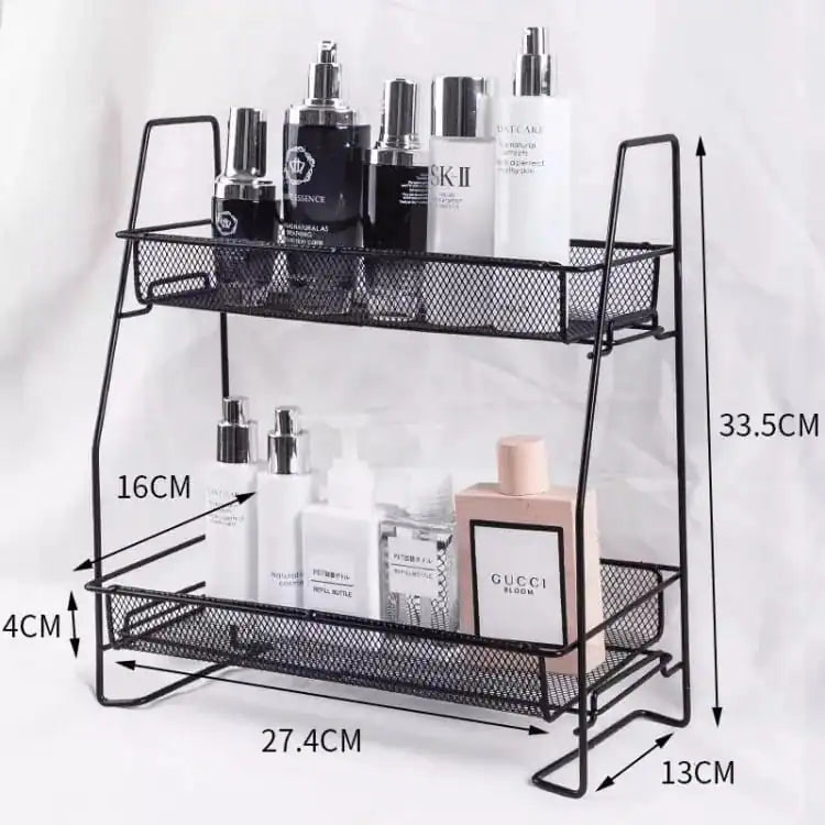 Two-Tier Metal Storage Rack - Compact Organizer for Cosmetics and More