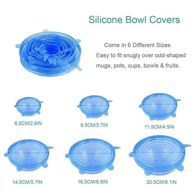 Silicone Food Covers - Set of 6 Reusable Stretch Lids