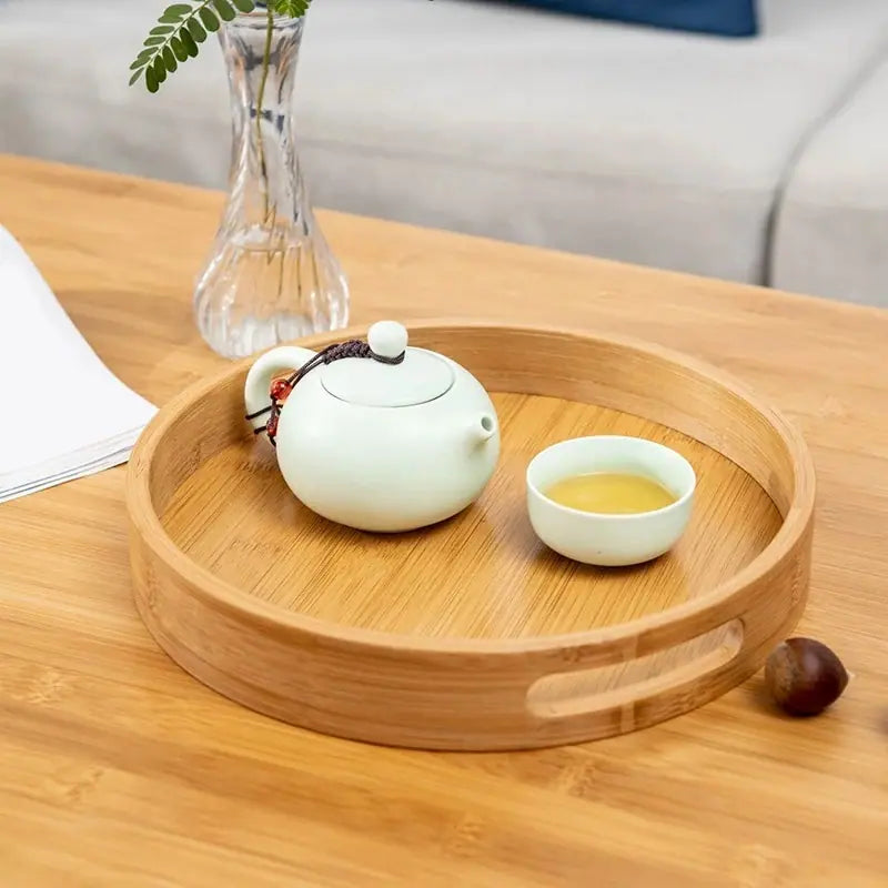 Round Wooden Tray with Cut-Out Handles - 25cm