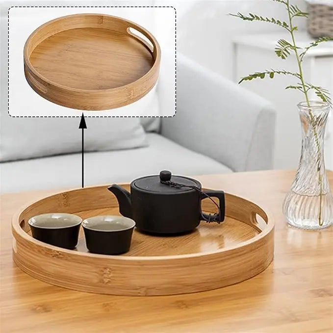 Round Wooden Tray with Cut-Out Handles - 25cm