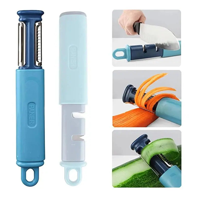 3-in-1 Vegetable Peeler & 2-Stage Knife Sharpener with Veggie Grater