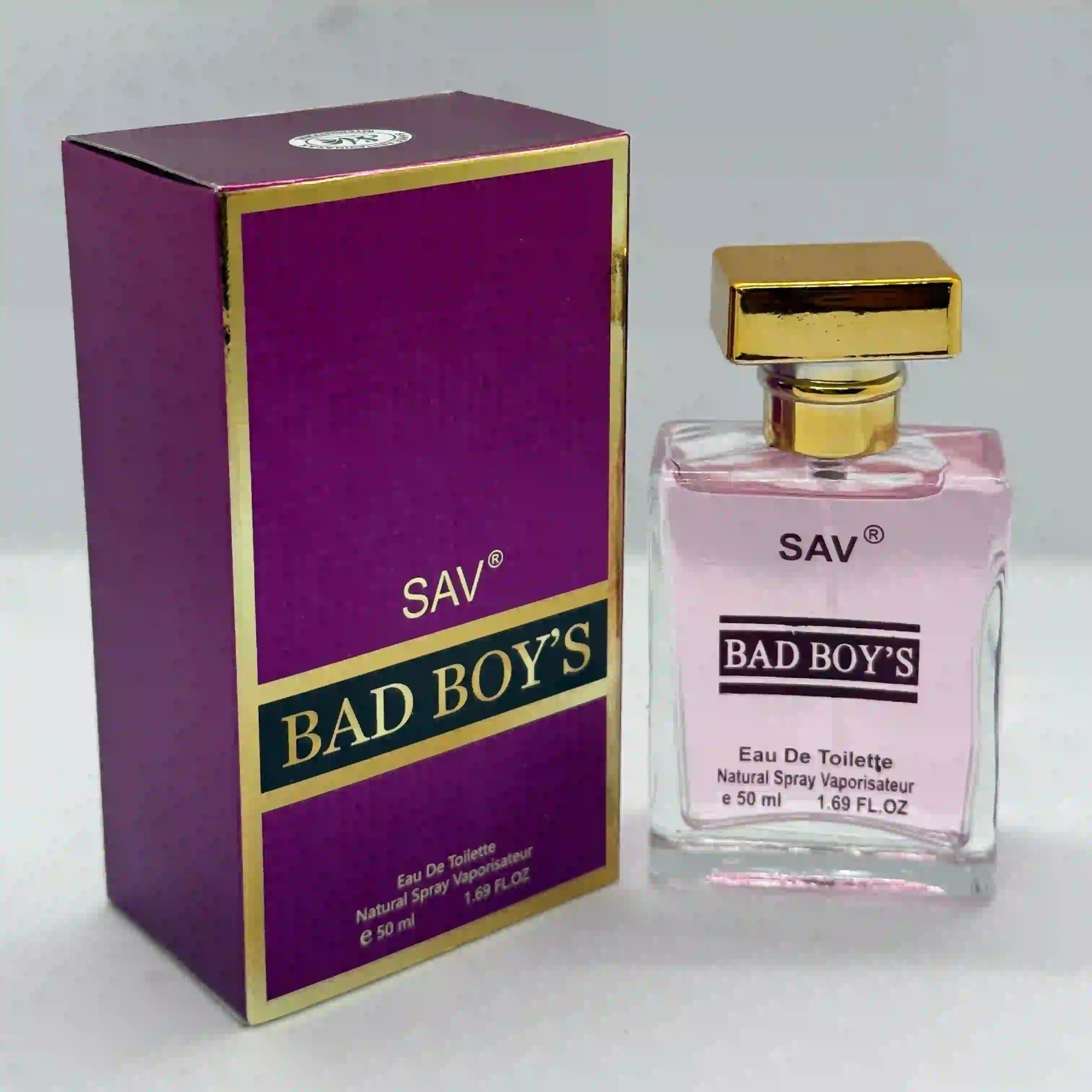 SAV BAD BOY'S Eau De Toilette - 50ml, Clear Bottle with Pink Liquid