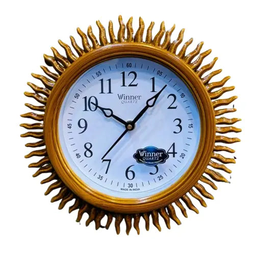 Winter Quartz Golden Sunburst Wall Clock 10 Inch