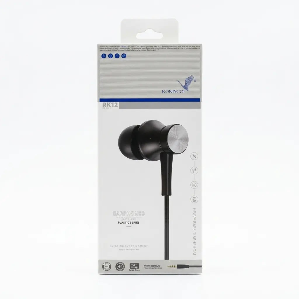 KONIYCOI RK12 Wired In-Ear Earphones with Heavy Bass & 3.5mm Audio Jack – Black