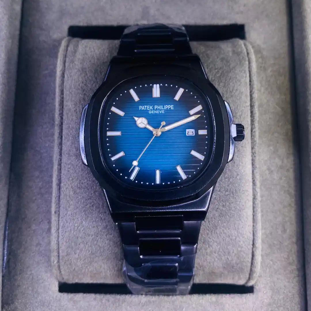 Luxury Nautilus-Style Men’s Watch – Blue & Green Dial | Stainless Steel Date Watch