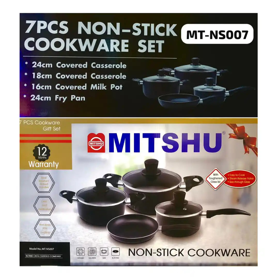 MITSHU 7-Piece Non-Stick Cookware Set – Essential Kitchen Collection