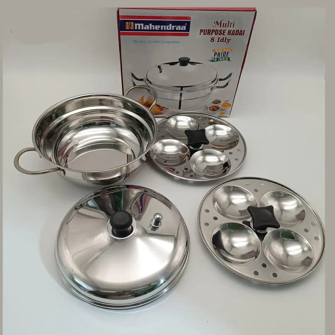 Mahendraa Multi-Purpose Kadai with 8 Idly Moulds – Stainless Steel Steamer Set