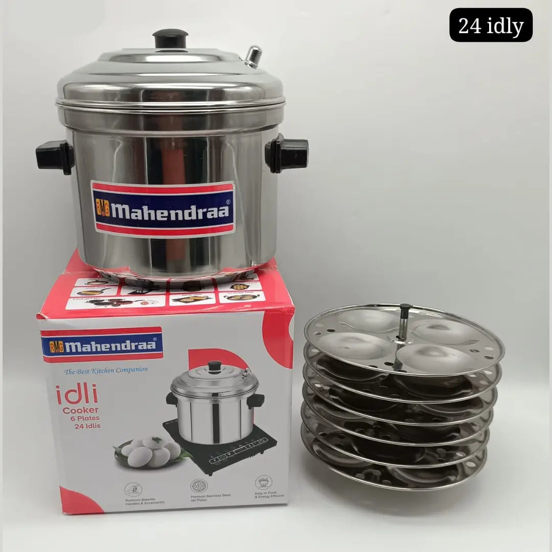 Mahendraa Stainless Steel Idli Cooker – 24 Idlis (6 Plates)