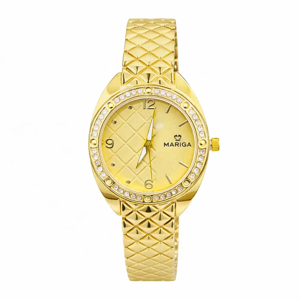Mariga Gold Crystal Bezel Women’s Watch – Black & Gold Dial