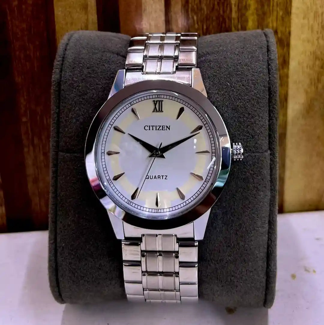 Men’s Classic Slim Quartz Watch – Stainless-Steel Look Bracelet