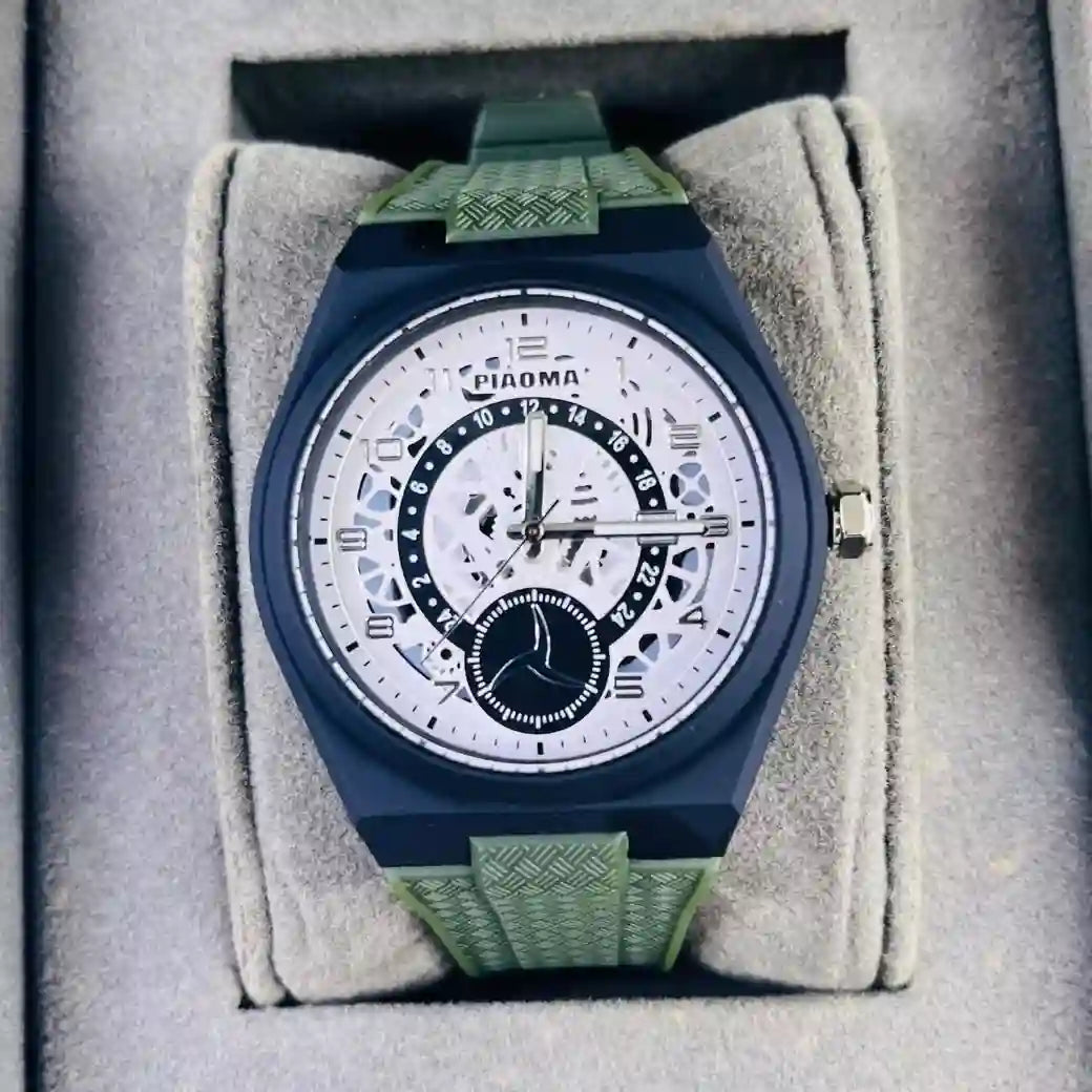 Men’s Skeleton Sport Watch – Multi-Layer Dial, Silicone Strap, Quartz Movement