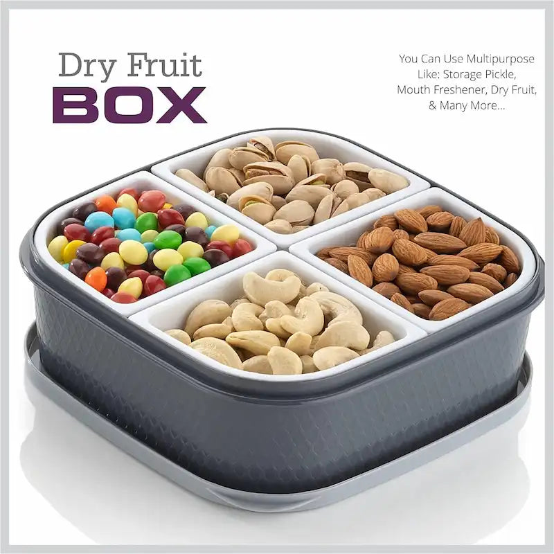 Multipurpose Dry Fruit & Spice Storage Box – 4 Compartments with Lid