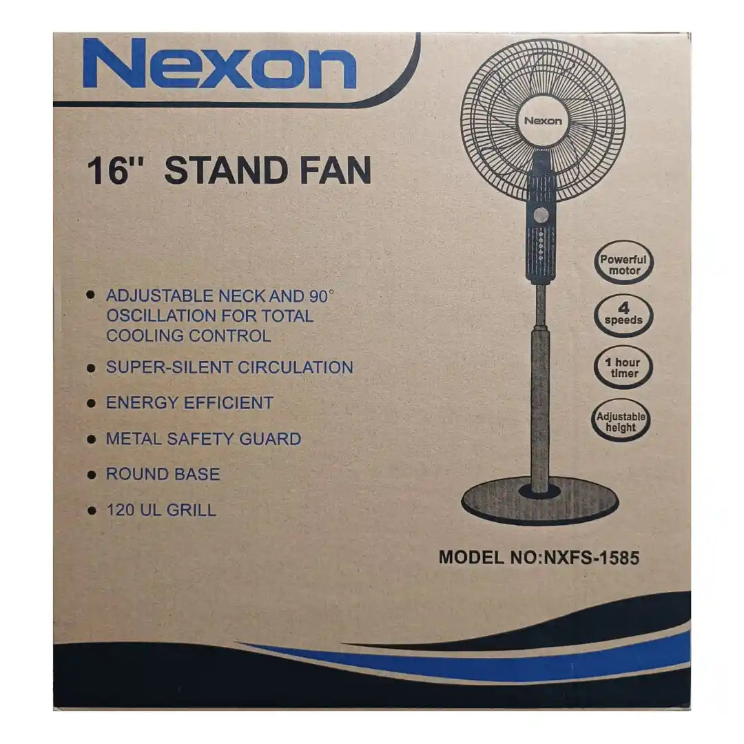 Nexon NXFS-1585 16 Inch Stand Fan – 4 Speeds, Silent Motor, Adjustable Height