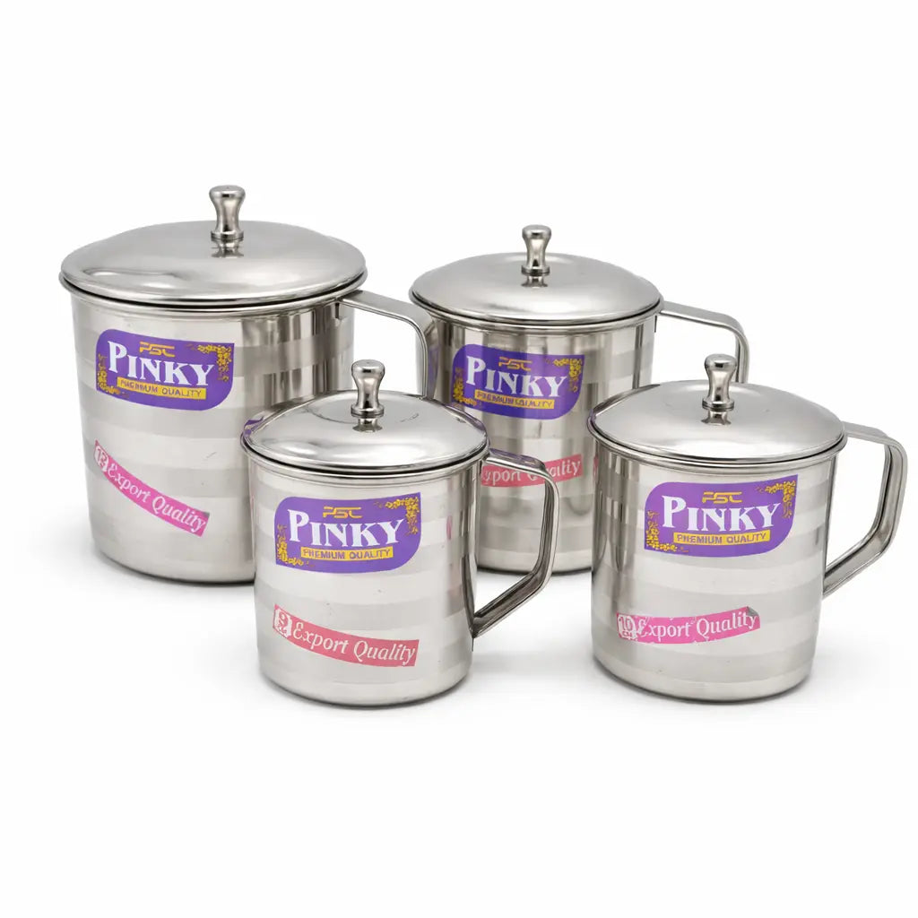 PINKY Heavy Stainless Steel Mug Set with Lid – 4 PCS (750ml–1250ml)