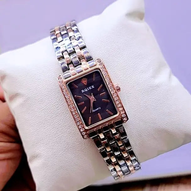 RQIEX Prestige Quartz Watch – Rose Gold & Silver Two-Tone with Crystal Bezel