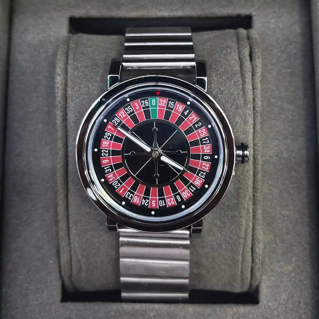 Roulette Wheel Men’s Watch – Stainless Steel Strap & Quartz Movement (Black/Silver)