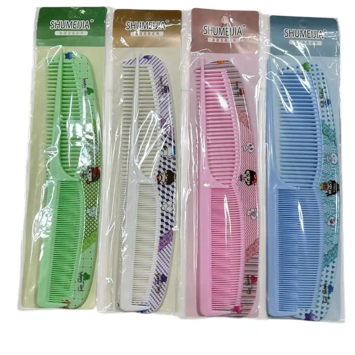 Shumeijia Happy Day Print Comb Set | Fine & Wide Tooth 2-Piece Set