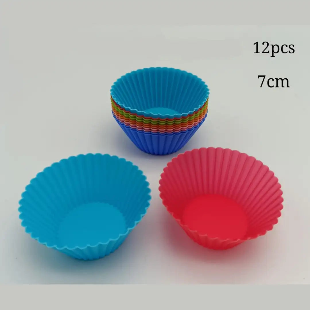 Silicone Cupcake Baking Cups 12pcs – 7cm Reusable Non-Stick Muffin Moulds