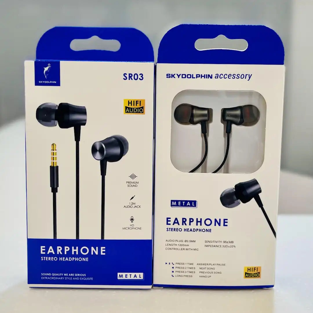 Skydolphin SR03 Metal Earphone – Hi-Fi Stereo Sound (3.5mm, 1.2m)