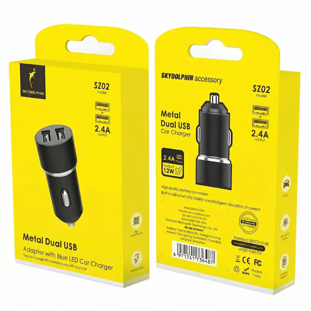 Skydolphin SZ02 Metal Dual USB Car Charger – 2.4A Fast Charge
