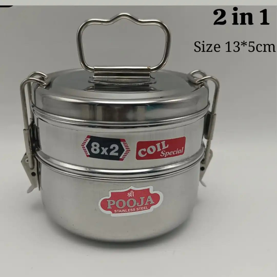 Stainless Steel 2-Tier Lunch Carrier 8×2 (13×5cm)