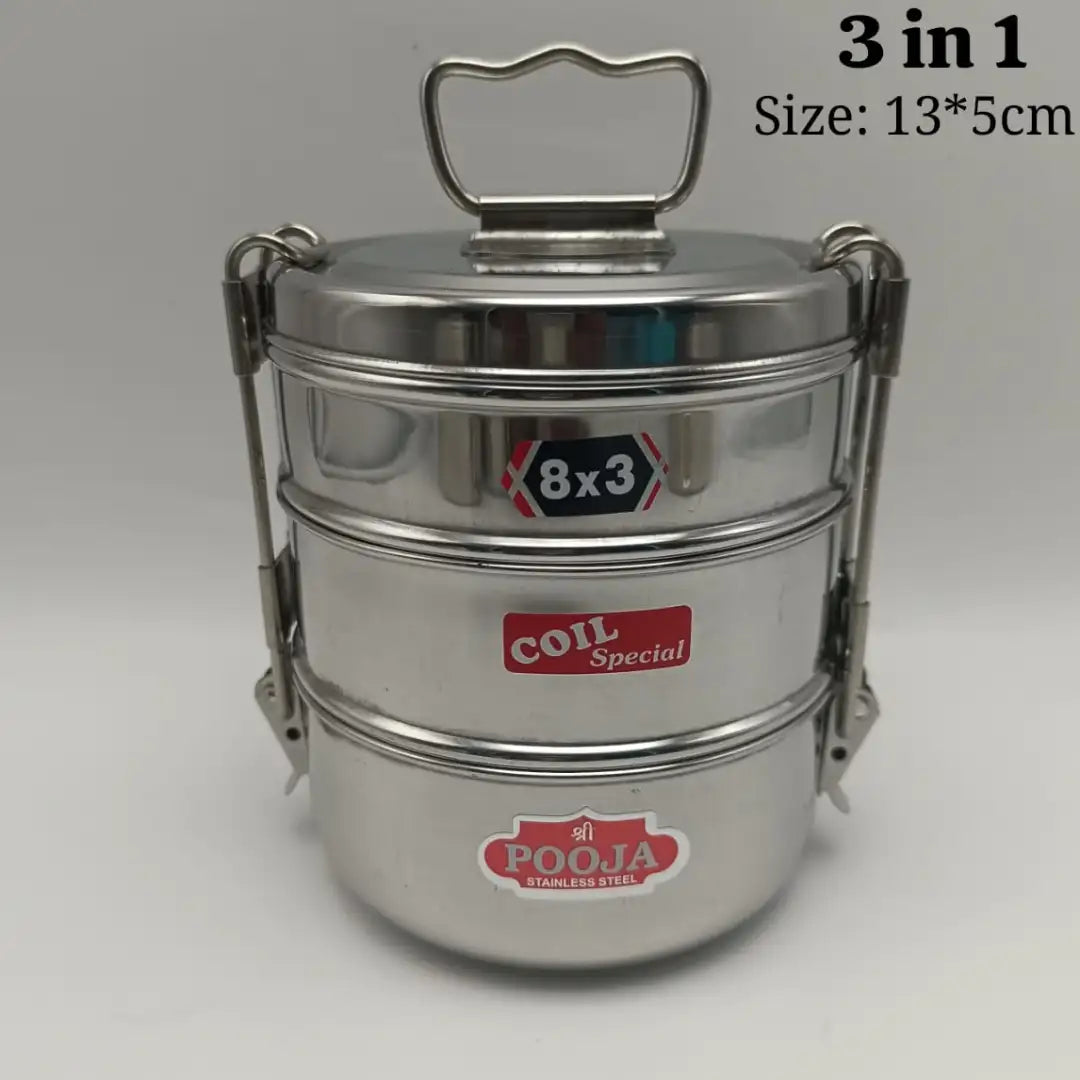 Stainless Steel 3-Tier Lunch Carrier 8×3 (13×5cm)