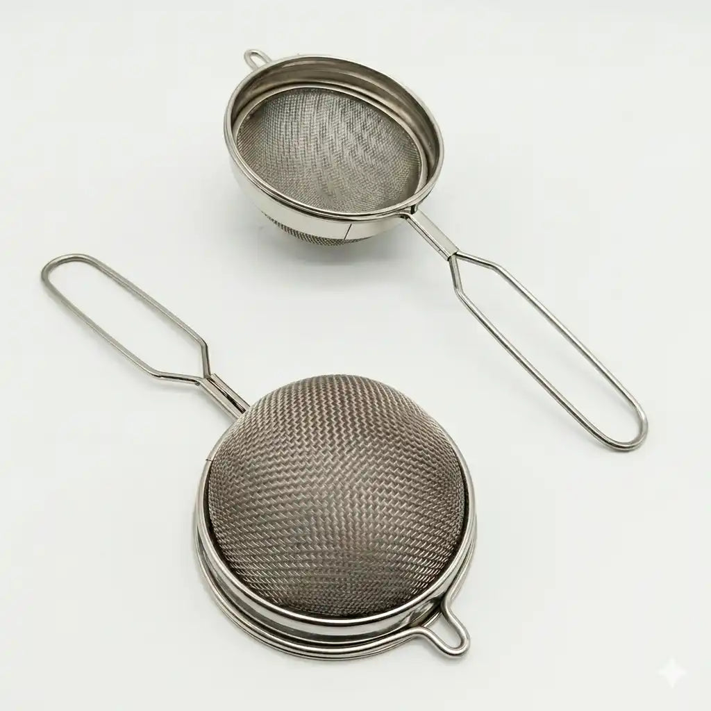Stainless Steel Double Layer Tea Strainer 9.3cm | Ultra Fine Mesh Chai Filter | Rust-Proof Tea Sieve with Handle | Kitchen Tea Strainer for Home & Tea Stalls