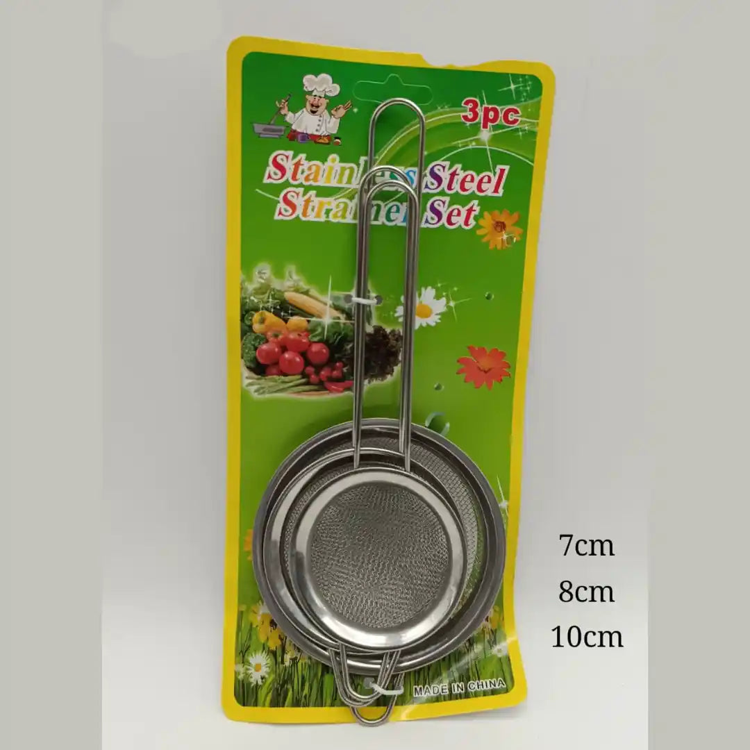 Stainless Steel Strainer Set 3pcs – 7cm, 8cm, 10cm | Fine Mesh Kitchen Filter