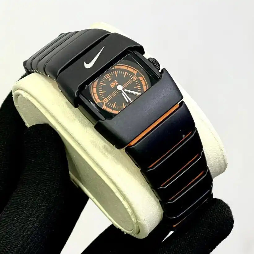 Stealth Slide-Cover Men’s Sports Watch – Square Dial, Metal Strap