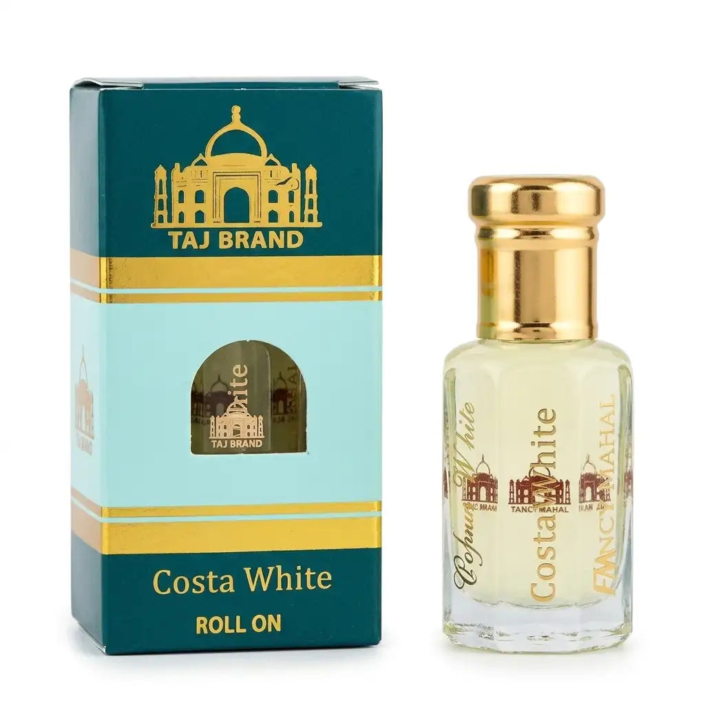 Taj Brand Costa White Roll-On Attar | Fresh Aquatic Perfume Oil for Men & Women | 12ml Alcohol-Free Long-Lasting Arabic Fragrance