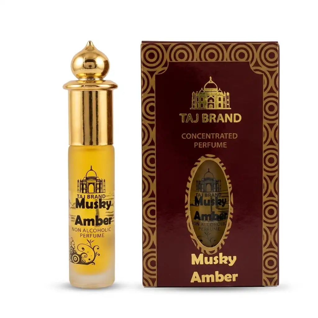 Taj Brand Musky Amber 8ml Attar | Warm Amber Musk Perfume Oil | Alcohol-Free Roll-On