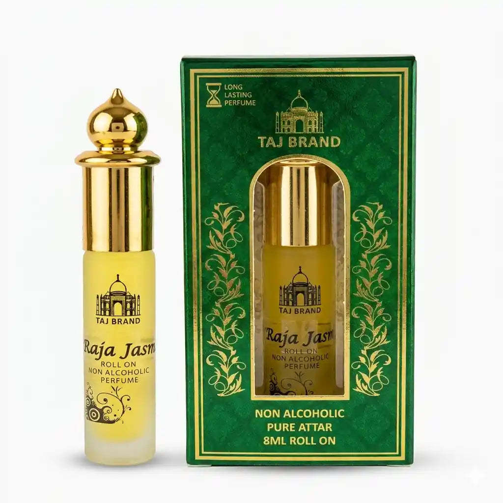 Taj Brand Raja Jasmine 8ml Attar | Pure Jasmine Perfume Oil for Women | Alcohol-Free Roll-On