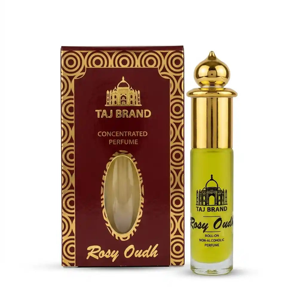 Taj Brand Rosy Oudh Roll-On Attar | Concentrated Rose Oud Perfume Oil for Men & Women | 8ml Alcohol-Free Long-Lasting Arabic Fragrance