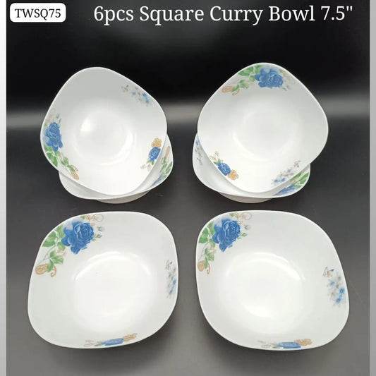 7.5" Square Floral Curry Bowls - Set of 6