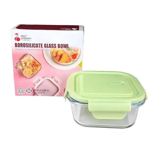 Square Borosilicate Glass Bowl with Lid - 320ml/800ml, Random Color