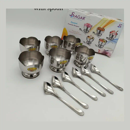 6-Piece Silver Ice Cream Cup Set with Spoons