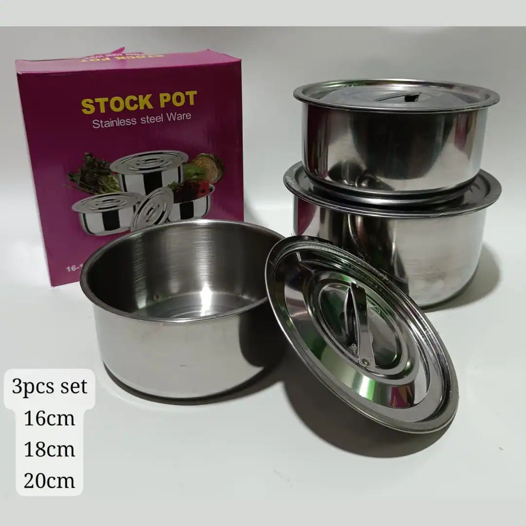 3-Piece Stainless Steel Stock Pot Set with Lids