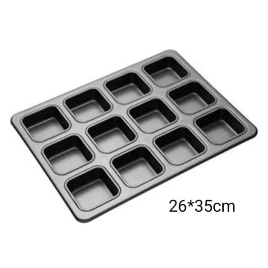 Nonstick 12-Hole Rectangular Cake Mold Tray - 26x35cm