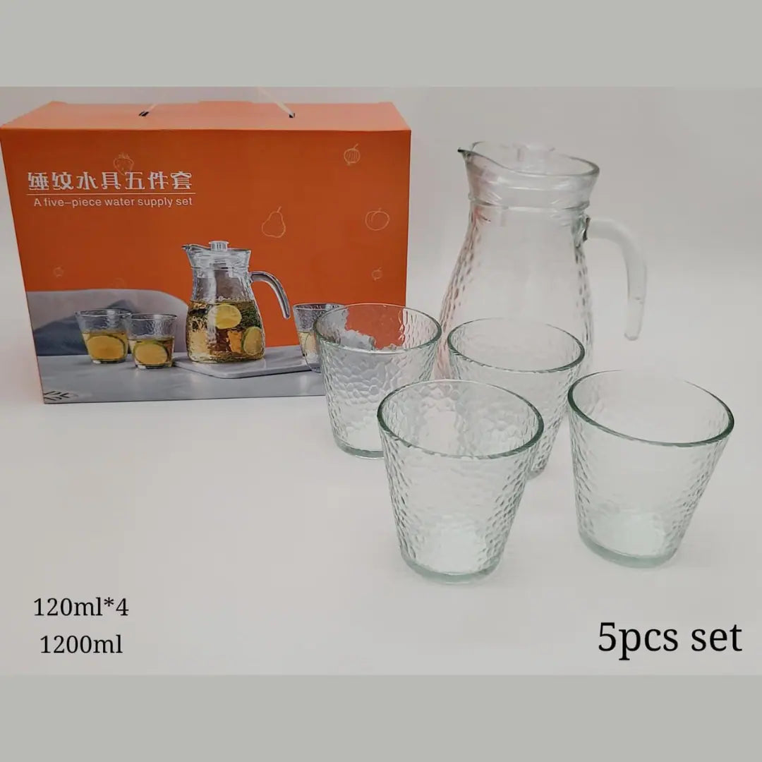 Elegant 5-Piece Glassware Set - 1200ml Pitcher & 120ml Glasses