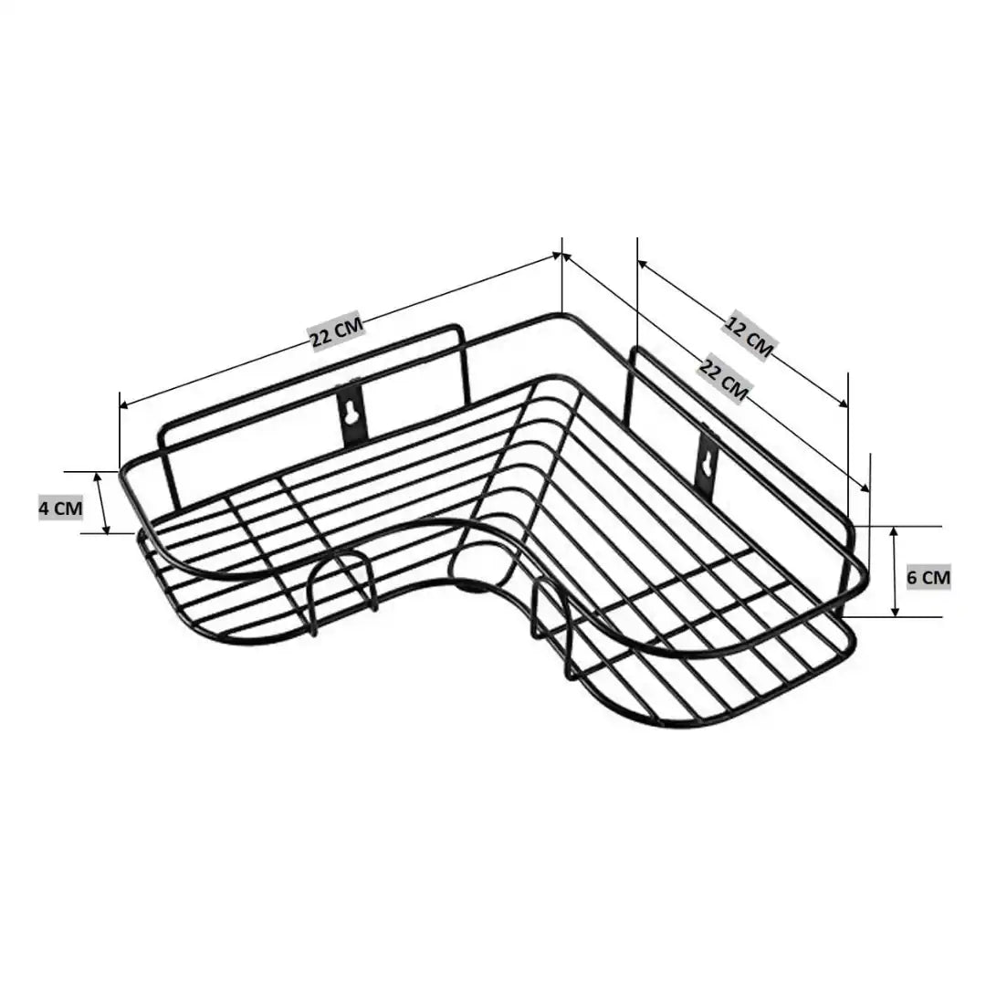 Black Corner Shelf Space-Saving Wire Grid Design with Mounting Brackets