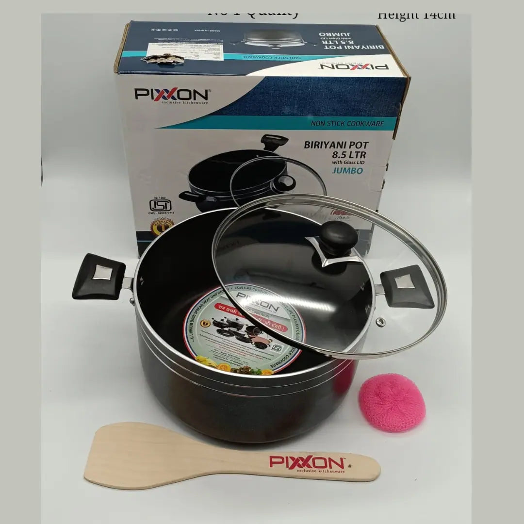 Pixxon Biryani Pot 8.5 L Non-Stick with Glass Lid