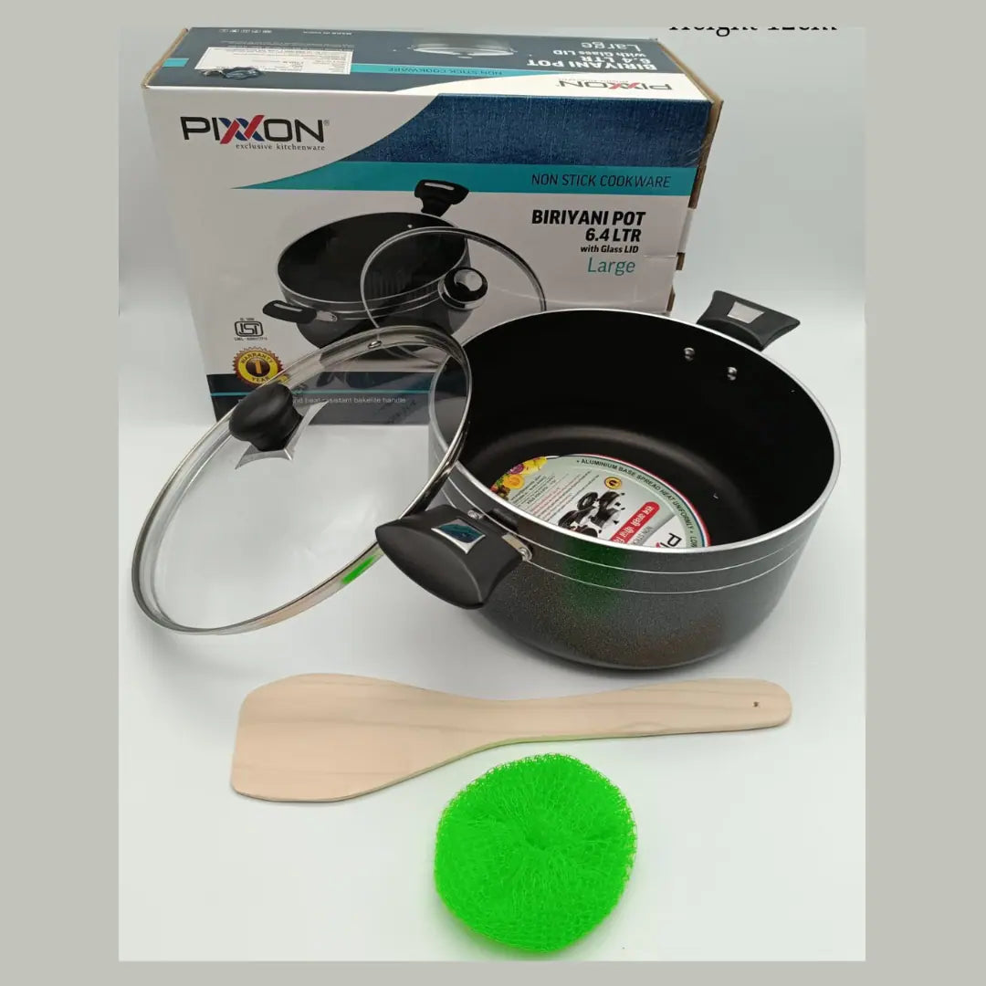 Pixxon Biryani Pot 6.4 L Non-Stick with Glass Lid