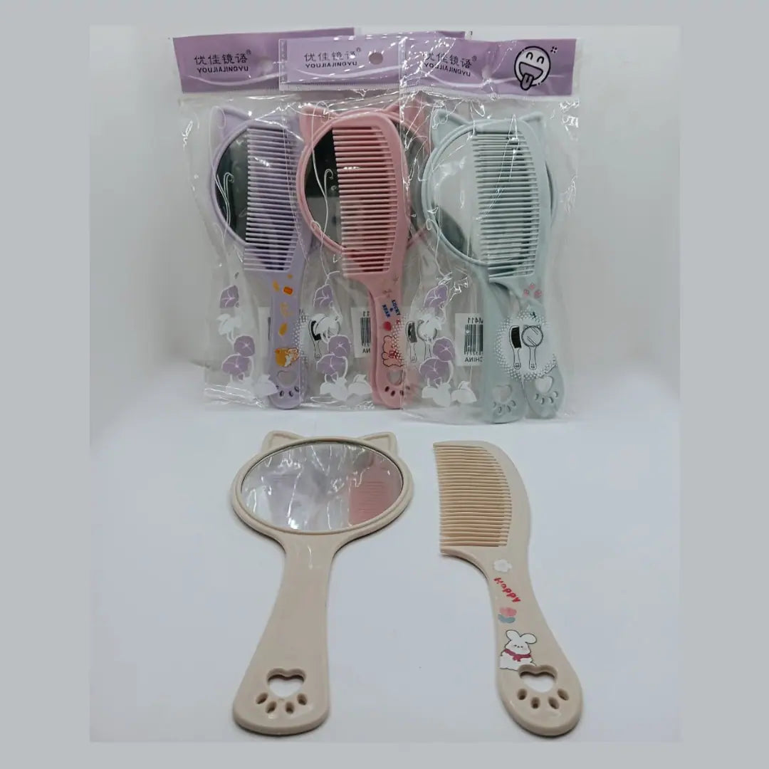 Cute Cat Ear Mirror and Comb Set - Random Color