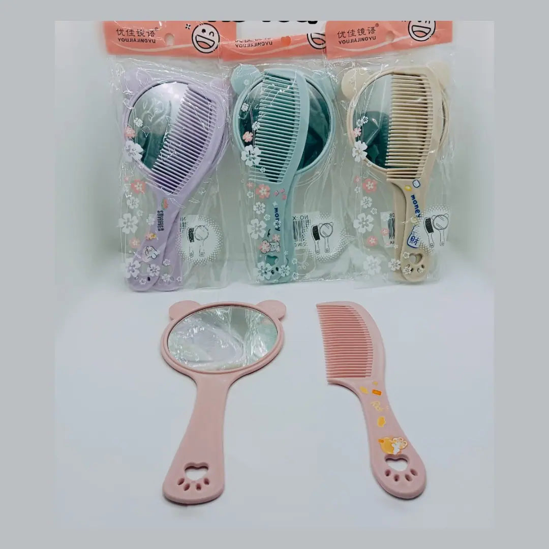 Cute Bear Ear Mirror and Comb Set - Random Color