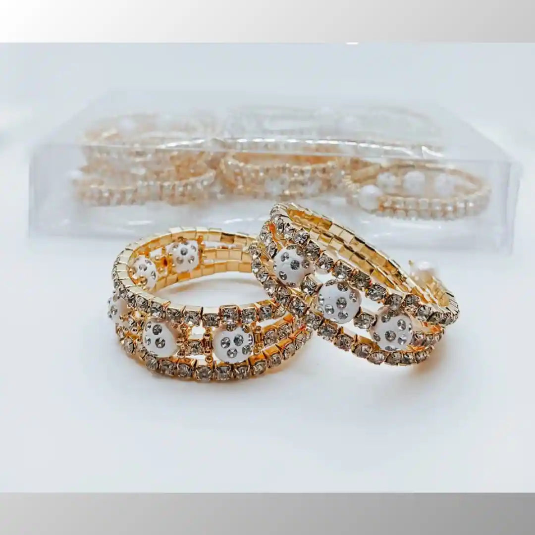 Luxurious Gold-Tone Gemstone Bangle Set (12 Pieces)