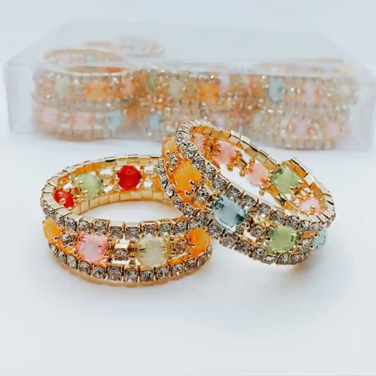 Vibrant Multi-Colored Gemstone Bangle Set (12 Pieces)