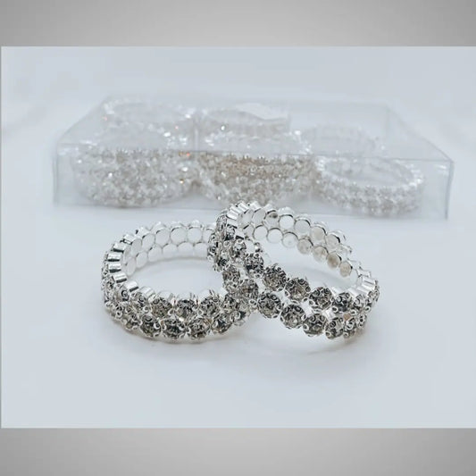 Elegant Silver Crystal Stretch Bracelets (Set of 6)